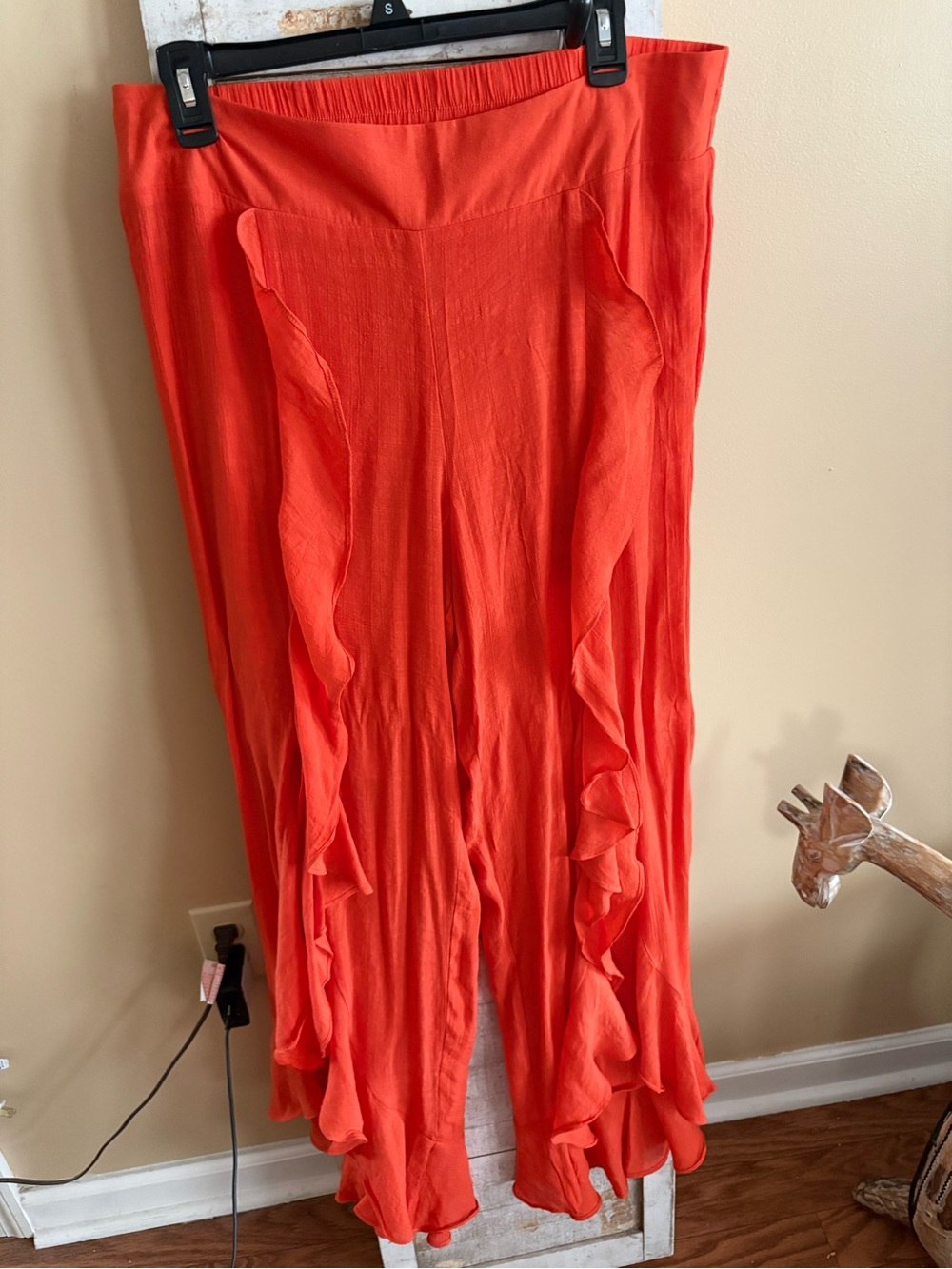 Bright Orange Ruffle Wide-Leg Pants